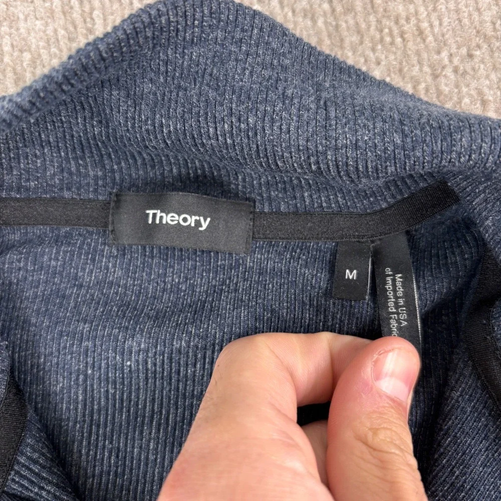 Theory Navy Blue Rib Half Zip Sweater Men's Size Medium EUC Made in USA
